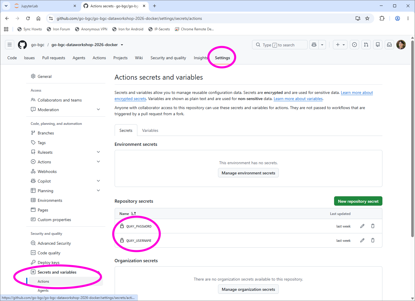 Entering secrets into GitHub action