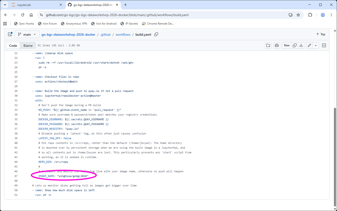Customize the image name on build.yaml