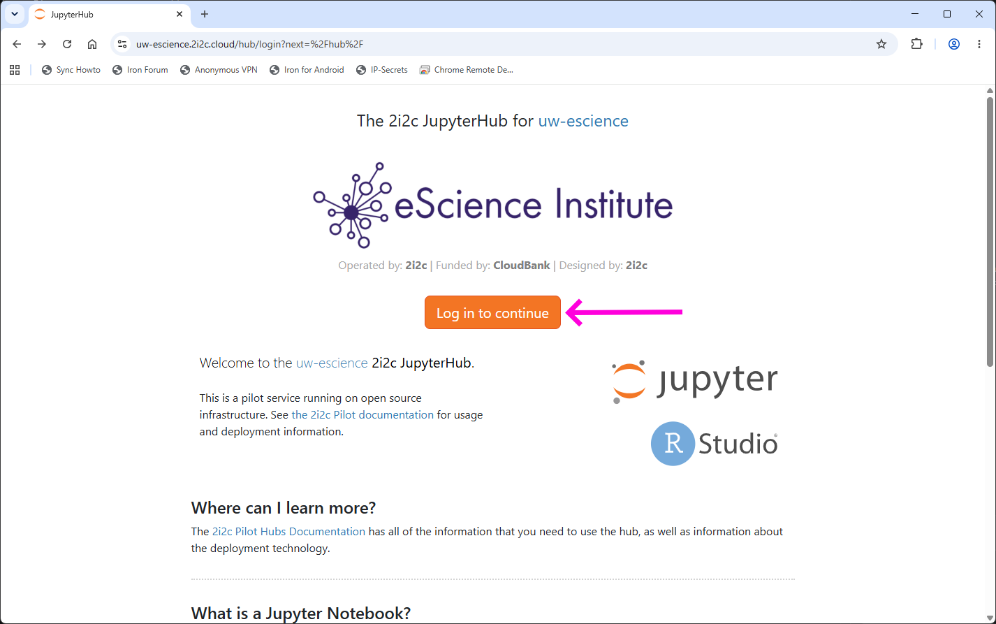 UW eScience log in page