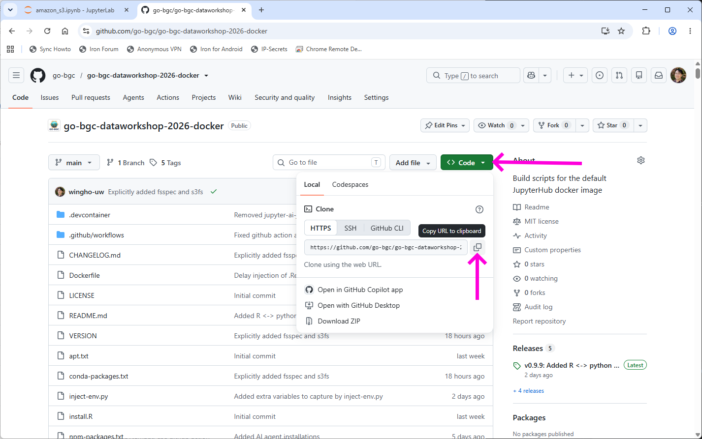 screenshot of cloning from GitHub repo