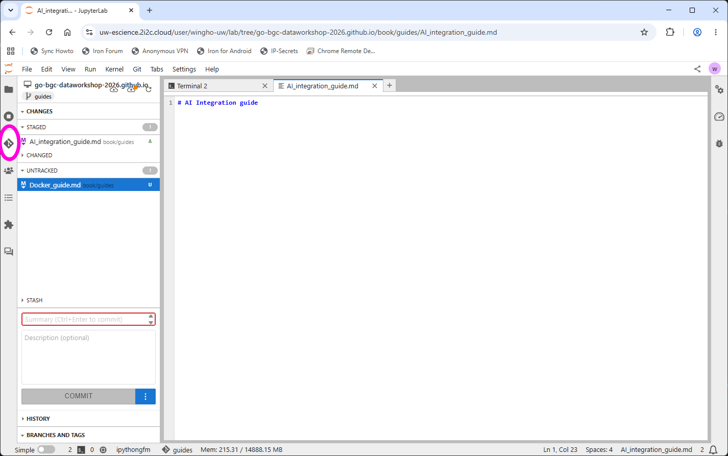 jupyter-git repo tracking interface